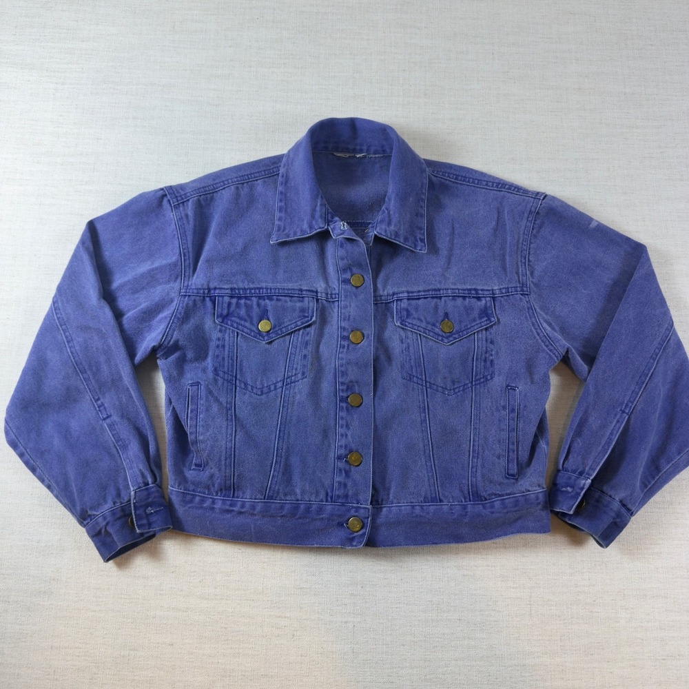 Vintage Purple Denim Trucker Jacket Cropped Button Front Brass Hardware Small